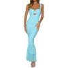 meilun Women’s Shoulder Strap Wedding Guest Dress Ruched Mesh Bodycon Party Fishtail Maxi Dress(A-lightblue)