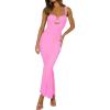 meilun Women’s Shoulder Strap Wedding Guest Dress Ruched Mesh Bodycon Party Fishtail Maxi Dress(A-pink)