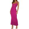 meilun Women’s Shoulder Strap Wedding Guest Dress Ruched Mesh Bodycon Party Fishtail Maxi Dress(A-rose)