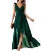 meilun Womens Sleeveless Dresses for Wedding Double V-Neck A-line Ruffle Formal Evening Dress(A-green)