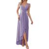 meilun Womens Sleeveless Dresses for Wedding Double V-Neck A-line Ruffle Formal Evening Dress(A-lightpurple)