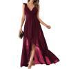 meilun Womens Sleeveless Dresses for Wedding Double V-Neck A-line Ruffle Formal Evening Dress(A-wine)