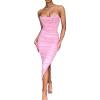 meilun Women’s Strapless Mesh Midi Dress Wrinkcle Sexy Party Dress Bodycon Holiday Party Dresses(A-pink)