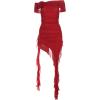 meilun Women’s Summer Off Shoulder Ruched Ruffle Bodycon Dress Flowy Sleeveless Wrinkcle Party Club Cocktail Short Dresses(A-red)