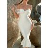 meilun Bandage Dress One Shoulder Elegant Package Hip Strapless Party Wedding Evening Gowns (White,S)