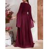 meilun Chiffon Embroidered Maxi Dress Long Sleeve V Neck Casual Dress Cocktail Party Dress(A-wine)