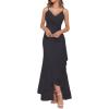 meilun Chiffon V-Neck Midi Dress Polka Dot Irregular Vacation Summer Wedding Bridesmaid Dress(A-black)