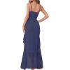 meilun Chiffon V-Neck Midi Dress Polka Dot Irregular Vacation Summer Wedding Bridesmaid Dress(A-navy)