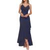 meilun Chiffon V-Neck Midi Dress Polka Dot Irregular Vacation Summer Wedding Bridesmaid Dress(A-navy)
