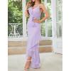 meilun Chiffon V-Neck Midi Dress Polka Dot Irregular Vacation Summer Wedding Bridesmaid Dress(A-purple)