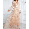 meilun Long Sleeve Sequins Formal Prom Evening Gowns Elegant V Neck Tassel Maxi Dress(A-champagne)