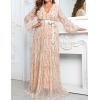 meilun Long Sleeve Sequins Formal Prom Evening Gowns Elegant V Neck Tassel Maxi Dress(A-champagne)