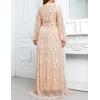 meilun Long Sleeve Sequins Formal Prom Evening Gowns Elegant V Neck Tassel Maxi Dress(A-champagne)