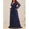meilun Long Sleeve Sequins Formal Prom Evening Gowns Elegant V Neck Tassel Maxi Dress(A-navy)