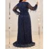 meilun Long Sleeve Sequins Formal Prom Evening Gowns Elegant V Neck Tassel Maxi Dress(A-navy)