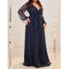 meilun Long Sleeve Sequins Formal Prom Evening Gowns Elegant V Neck Tassel Maxi Dress(A-navy)