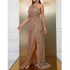 meilun One Shoulder Sleeveless Slit Maxi Dress Formal Evening Gowns Ruched A-line Long Dress(A-champagne)