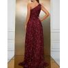 meilun One Shoulder Sleeveless Slit Maxi Dress Formal Evening Gowns Ruched A-line Long Dress(A-wine)