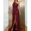 meilun One Shoulder Sleeveless Slit Maxi Dress Formal Evening Gowns Ruched A-line Long Dress(A-wine)
