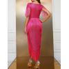 meilun Plus Size Chiffon Formal Maxi Dress Batwing Sleeve Ruched Shawl Long Evening Gowns(A-hotpink)