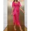 meilun Plus Size Chiffon Formal Maxi Dress Batwing Sleeve Ruched Shawl Long Evening Gowns(A-hotpink)