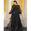 meilun Plus Size Dress Sequined Sexy V-Neck Bell-Sleeve Evening Gown(Black)