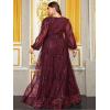 meilun Plus Size Dress Sequined Sexy V-Neck Bell-Sleeve Evening Gown(Wine)