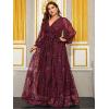 meilun Plus Size Dress Sequined Sexy V-Neck Bell-Sleeve Evening Gown(Wine)