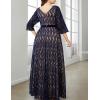 meilun Plus Size Half Sleeve Formal Dress Evening Gowns Plus Size V Neck Semi-Formal Cocktail Attire for Wedding Guest(Navy)