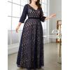 meilun Plus Size Half Sleeve Formal Dress Evening Gowns Plus Size V Neck Semi-Formal Cocktail Attire for Wedding Guest(Navy)