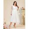 meilun Plus Size Mesh Dress Long Sleeve See Through Wedding Bridesmaid Dresses Gowns(White)