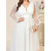 meilun Plus Size Mesh Dress Long Sleeve See Through Wedding Bridesmaid Dresses Gowns(White)