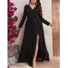 meilun Plus Size Women Long Sleeve Formal Dress V Neck Slit Sequin Long Dress Cocktail Party Dress(A-black)