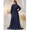 meilun Plus Size Women’s Sequinned Evening Gown Wedding and Gala Dress(Navy)