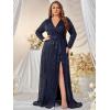 meilun Plus Size Women’s Sequinned Evening Gown Wedding and Gala Dress(Navy)