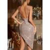 meilun Sleeveless Rhinestone Bandage Mini Dress Deep V Sexy Formal Party Banquet Gowns(Beige,M)
