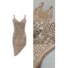 meilun Sleeveless Rhinestone Bandage Mini Dress Deep V Sexy Formal Party Banquet Gowns(Beige,M)