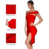 meilun Women’s One Shoulder Bandage Dresses for Women Wedding Guest Sexy Formal Midi Dress(Red)