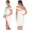 meilun Women’s One Shoulder Bandage Dresses for Women Wedding Guest Sexy Formal Midi Dress(White)