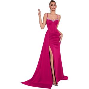 Beaded and Diamonds Embellished Strapless Dress Elegant Niche Evening Gown(Rose)