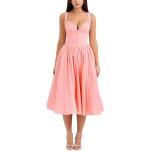 Embroidered Halter Dress Everyday Rustic Home Coming French A-Line Dress(Pink)