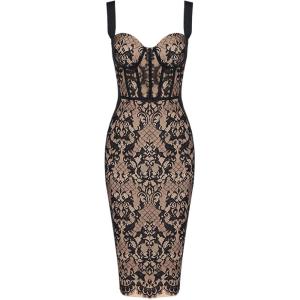 Lace Fishbone Midi Cocktail Party Bandage Dress for Women Back Slit Wedding Guest Dress(B-black(velvet))
