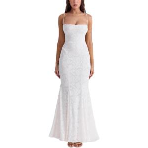 Lace Fishtail Long Maxi Dress Dinner Wedding Dress for Bridesmaid Wedding Party(B-white)