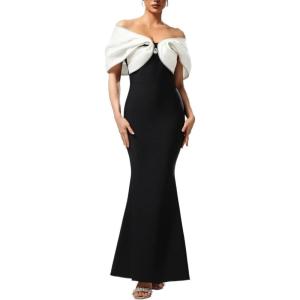 Off Shoulder Sleeveless Diamond Fish Tail Bandage Maxi Dress Bridal Banquet Haute Gown(Black)