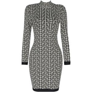 meilun Long Sleeve Mini Bandage Dress for Women Jacquard Sexy Formal Ladies Dresses for Wedding Guest(A-black)