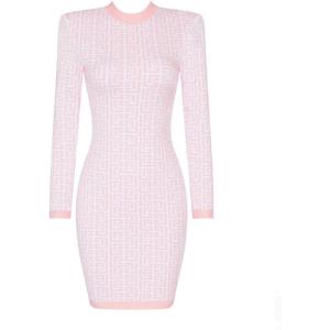 meilun Long Sleeve Mini Bandage Dress for Women Jacquard Sexy Formal Ladies Dresses for Wedding Guest(A-light Pink)