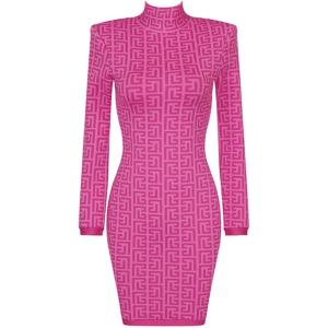 meilun Long Sleeve Mini Bandage Dress for Women Jacquard Sexy Formal Ladies Dresses for Wedding Guest(A-purple Red)