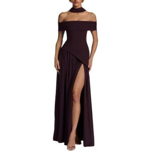 meilun One-Shoulder Long Dress with Elegant Asymmetric Slit Vacation Evening Gown(Purple)