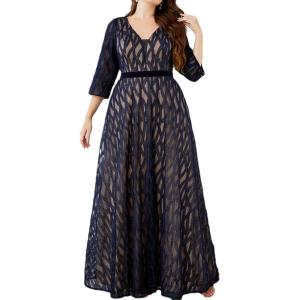 meilun Plus Size Half Sleeve Formal Dress Evening Gowns Plus Size V Neck Semi-Formal Cocktail Attire for Wedding Guest(Navy)