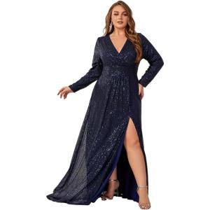 meilun Plus Size Women’s Sequinned Evening Gown Wedding and Gala Dress(Navy)